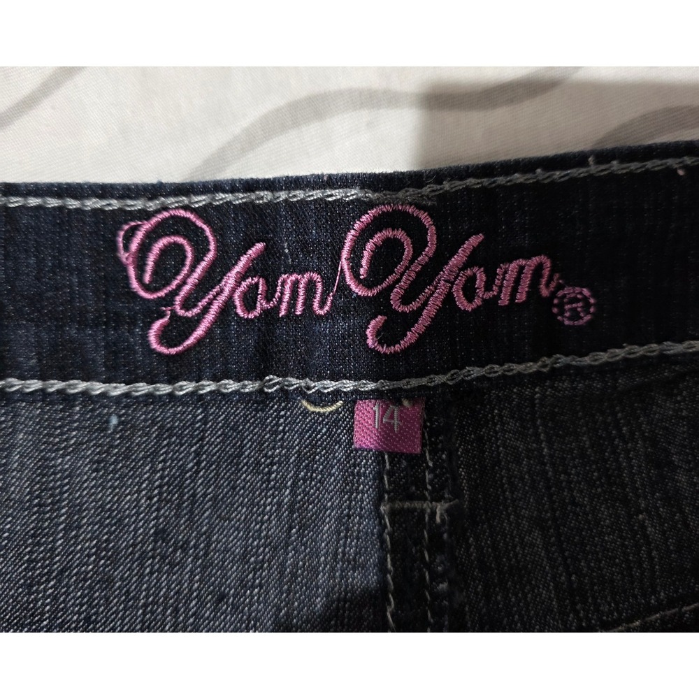 Y2K Yom Yom Girls Denim Shorts Sequin Back Pockets Rhinestones Blue Size 14 - Picture 4 of 8